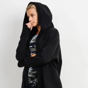Open Front Longline Hoodie Cardigan - Black